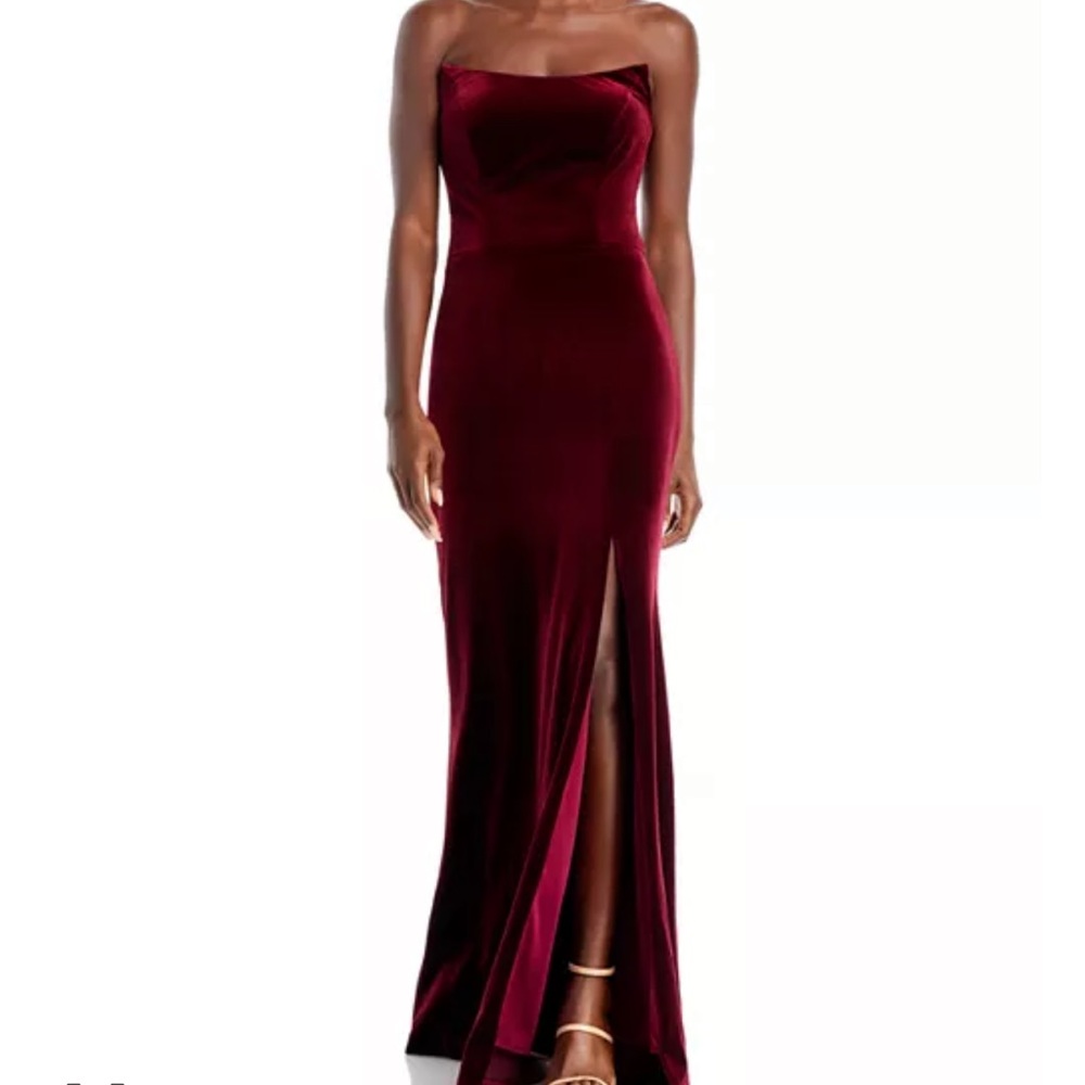 Aqua strapless velvet gown